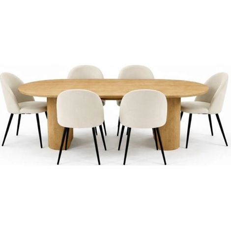 Kyoto Essgruppe Esstisch 100x210cm Natur, 6 Stühle Velours beige.