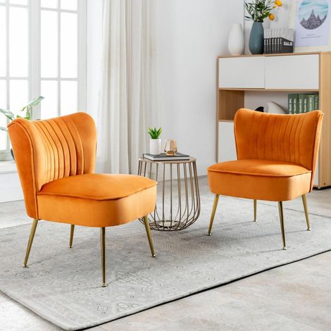 Samt Polsterstuhl mit Metallbeinen, orange, 2er-Set (1/5)