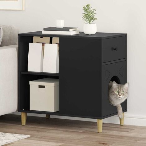 Maison pour chat noir, 72 x 42,5 x 70 cm, bois d'ingénierie.