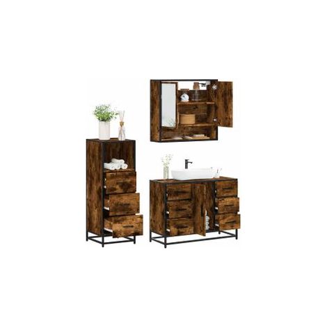 Ensemble de meubles de salle de bain 3 pcs Chêne fumé (1/5)
