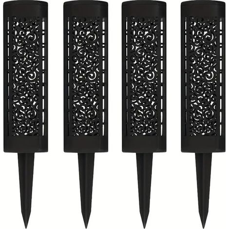 Lampe Solaire Carrée à Découpes LED Pelouse, Lumière Chaude, Étanche, Lot de 4, Jardin Chemin Paysage (1/5)