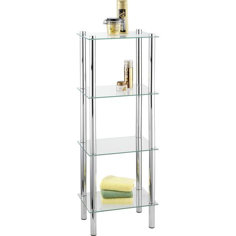 WENKO Scaffale da bagno libero su pavimento, 4 ripiani, esclusiva Yago, Acciaio Inox - Vetro Temperato, 40x104x30 cm, Lucido (1/5)