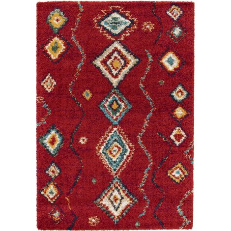 Tapis shaggy 140x200 rouge et blanc tissé rectangle motif berbère AMORE 4