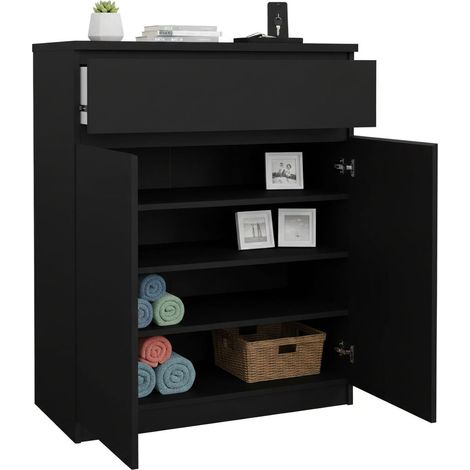 Dmora - Kommode Julienne, Wohnzimmerbuffet, Wohnzimmer-Sideboard, Moderne Küchen-Speisekammer, 80x40 h100 cm, Schwarz