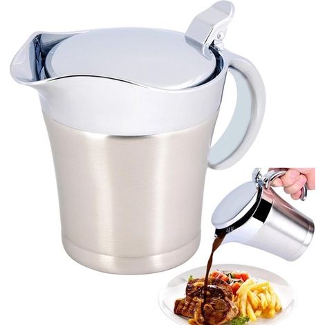 Pichet à sauce en acier inoxydable à double paroi isolante de 450 ml avec couvercle - Convient pour les sauces, la crème et les liquides. (1/5)