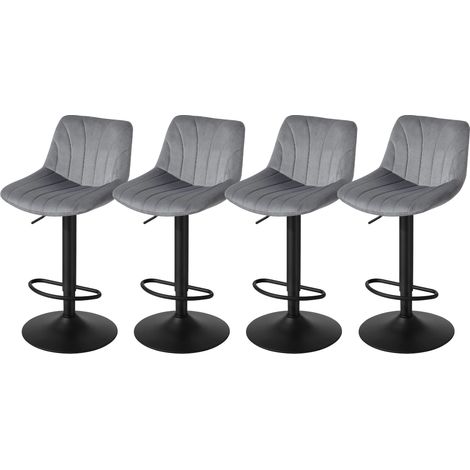 Chaises de Bar Réglables, Tabourets avec Dossier, Rotation 360°, Velours, pour Cuisine, Salle à Manger, Lot de 4, Gris (1/5)