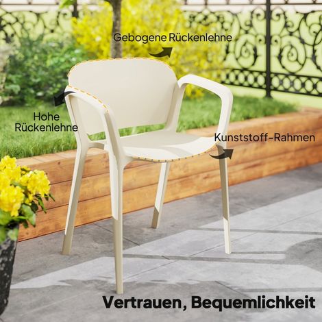 Lot de 4 fauteuils de jardin empilables gris, dossier haut, résine tressée, jusqu’à 120 kg (1/5)