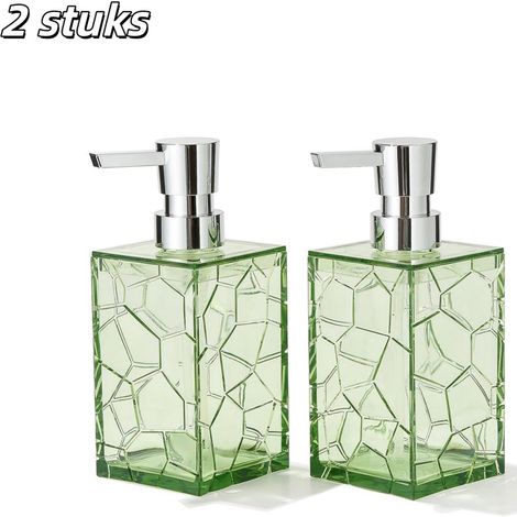 Lot de 2 distributeurs de savon rechargeables en acrylique vert. Convient pour la salle de bain et la cuisine. (1/5)