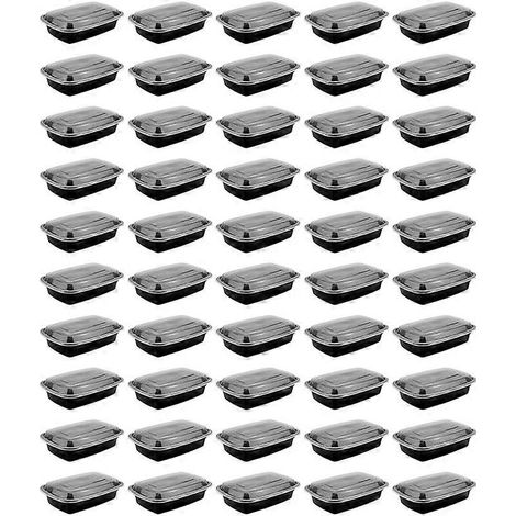 Lot de 50 boîtes repas de 1000 ml avec couvercles, idéales pour la préparation des repas et la conservation des aliments. (1/5)