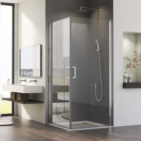Boromal Duschkabine Eckeinstieg 75x75cm Pendeltür Duschabtrennung 6mm NANO Beschichtung ESG Glas Schwingtür Dusche Duschwand Höhe 195cm (1/5)