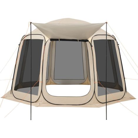 Faltbares Moskitonetzzelt für 10 bis 12 Personen mit abnehmbarem Dach und Tragetasche, ideal für Terrasse und Außenbereich, beige (1/5)