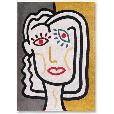 DORA DESIGN - ALFOMBRA GALLERY ART FACE - Hecha en Bélgica - Acabado a Mano - Antideslizante Natural - 100% Algodón - Dorado - 170 x 240 CM (1/5)