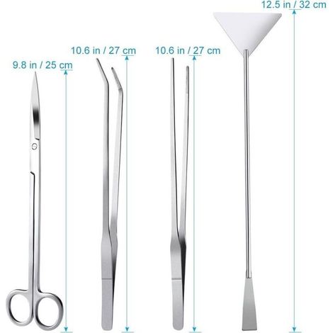 Bardusch - Set di 4 attrezzi per piante acquatiche in acciaio inossidabile: pinzette, forbici e spatola (1/3)
