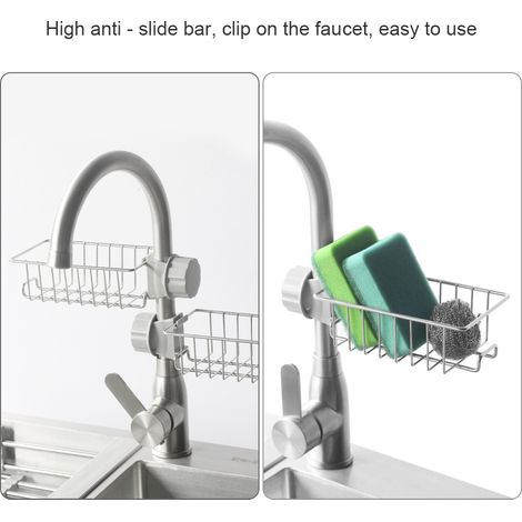 Abtropfgestell aus Edelstahl mit Haken für Spüle, Ablage für Wasserhahn, Trockengestell für Küche und Bad (1/5)