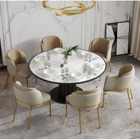 Lot de 6 chaises de salle à manger modernes en PVC beige et kaki, pieds en fer réglables, OKMYHOME (1/5)