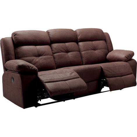 Altobuy – Canapé relax électrique 3 places chocolat – Revêtement tissu new Nobuck – Mécanisme relaxation électrique – Dimensions 217 x 90 x H104 cm