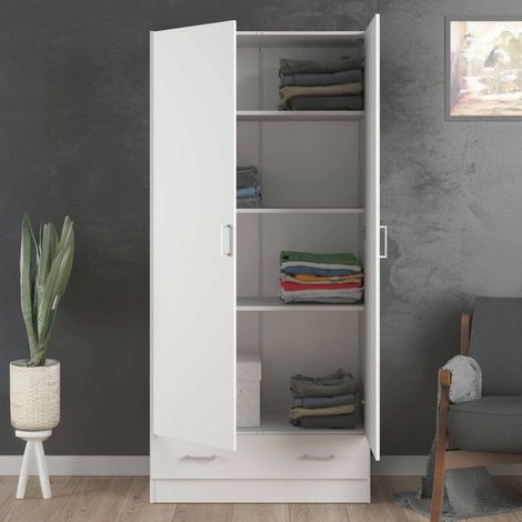 Mehrzweckschrank 2 Türen Amylya, Kleiderständer, 35,7x170,4h cm Weiß (1/5)