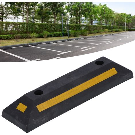 Butée de roue en caoutchouc avec bande réfléchissante jaune pour garage (1/5)
