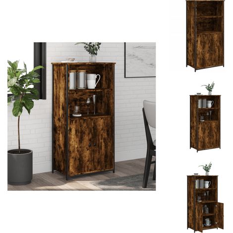 Buffet haut chêne fumé 62x36x121,5 cm bois d'ingénierie - Buffet Design Moderne - Meuble Rangement - Armoire Cuisine - Commode Salon - Étagère Murale (1/5)