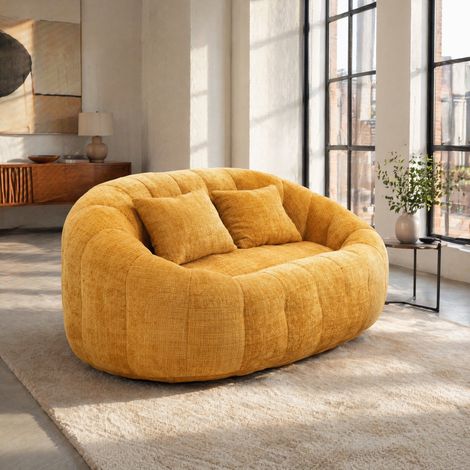 Divano lounge 2 posti in ciniglia gialla, memory foam HAVRYA (1/5)
