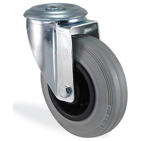 Roulette à oeil pivotante caoutchouc gris souple diamètre 80mm charge 50kg