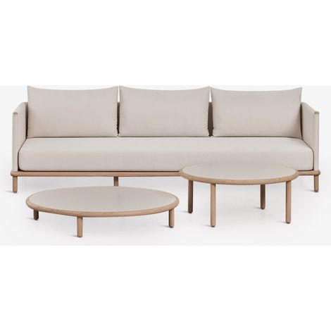 Ensemble de jardin avec canapé 3 places et 2 tables basses rondes en bois d'acacia Olivia SKLUM Blanc Gardenia