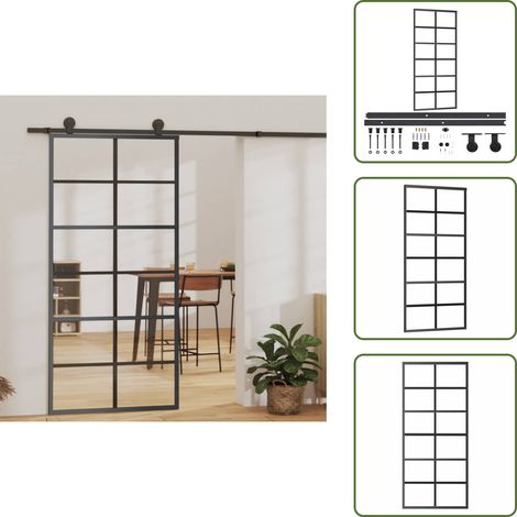 Schiebetür mit Beschlag ESG-Glas & Aluminium 90x205 cm - Schiebetür - Glastür - Alu-Türe - Wohnzimmertüre - Schlafzimmertür (1/5)