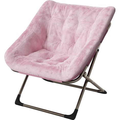 Chaise à Assiette Pliable, Revêtement en Fourrure Synthétique, Design Gain de Place, Rose (1/2)