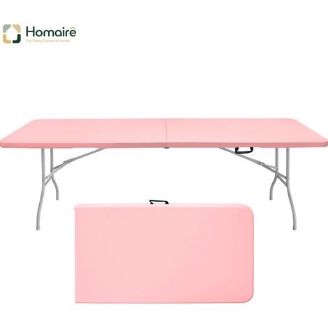 HOMAIRE Table pliante portable robuste 243,9cm avec poignée, multifonctionnelle pour camping, pique-niques, fêtes intérieur/extérieur, capacité 135KG rose