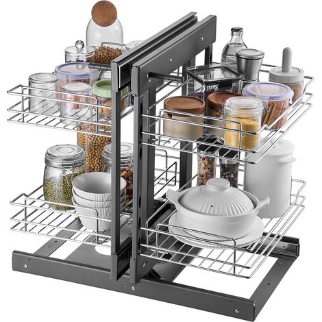 Organisateur de cuisine coulissant 15 pouces,2 niveaux,4 étagères en acier carbone chromé,compatible ouverture gauche droite (1/5)