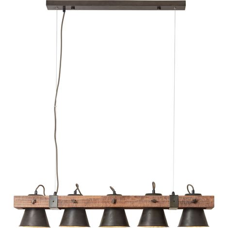 BRILLIANT lampe Plow suspension 5 flg noir acier / bois 5x lampes normales A60, E27, 10W, gf non spécifiées Têtes pivotantes Le câble peut être raccourci (1/5)