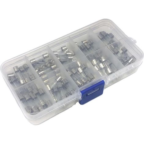 Boîte de 100 fusibles électriques assortis 5 x 20 mm à action rapide en verre (0,2 A, 0,5 A, 1 A, 2 A, 3 A, 5 A, 6 A, 8 A, 10 A, 15 A). (1/5)