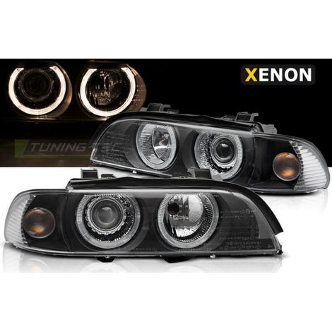 Paire de feux phares BMW serie 5 E39 LCI 00-03 angel eyes xenon noir-40081064
