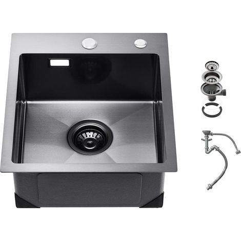 Évier de Cuisine Cuve Simple VEVOR 40x45cm Inox 304 Noir Nano Montage par le Haut Encastrable Camping-Car (1/5)