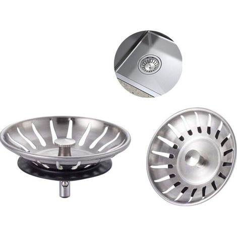 2 bouchons d'évier de cuisine en acier inoxydable – Passoire d'évier universelle (diamètre : 78 mm), vidange d'évier avec 18 fentes, grille d'évier anti-obstruction, panier d'évier à vidange rapide. (1/5)