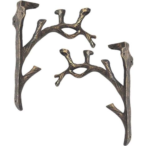 Staffe per mensola vintage (2 pezzi), in ghisa, mensola quadrata a forma di ramo, artigianato antico, staffa triangolare decorativa creativa, libreria a muro, supporto per fiori - Crezuo