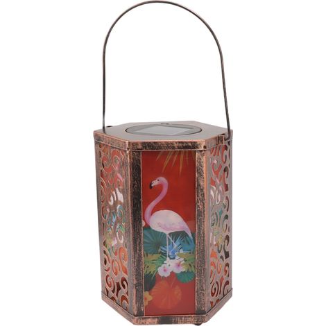 Ortviai Lanterne Solaire Décorative pour Jardin – Suspension Hexagonale avec Motif Flamant Rose, Étanche IP44 (1/5)