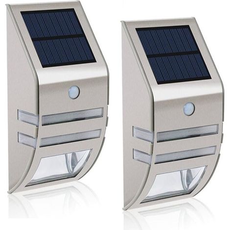 Lampe Solaire - Applique Murale Extérieure avec Capteur de Mouvement - IP65 Étanche - Acier Inoxydable et ABS - Angle de Détection 180° - Lot de 2