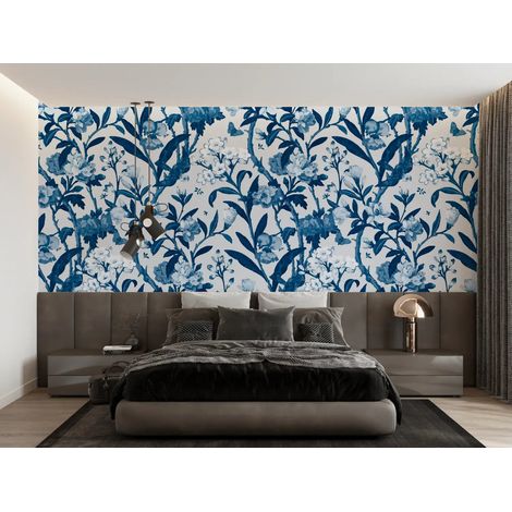 Papier Peint Floral - Jardin Indigo Vintage - 150 x 250 cm (1/2)