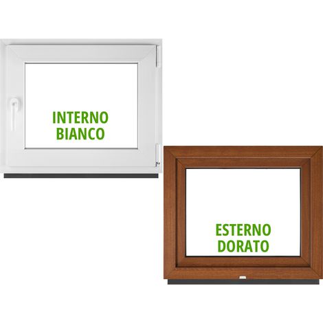 Finestra PVC BauPlaza 70 x 60 cm (LxH) Oscillo-Battente Apertura Destra – Rovere Dorato Esterno / Bianco Interno – Doppio Vetro (1/5)