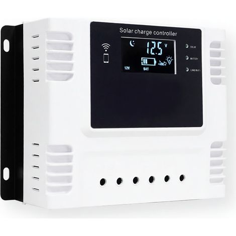 Controlador carga solar PWM 12/24V inteligente, app móvil monitorización real, pantalla LED, compatible baterías plomo-ácido LiFePO4 ternarias, para RV sistemas solares (1/5)