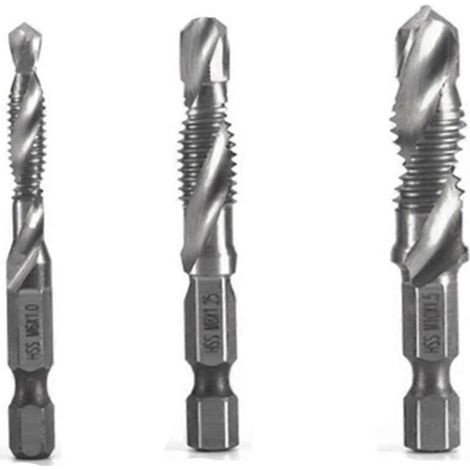 3 pièces M6 M8 M10 Acier rapide composite plaqué titane Taraud et outil de taraudage intégré pour machine à chanfreiner (1/5)