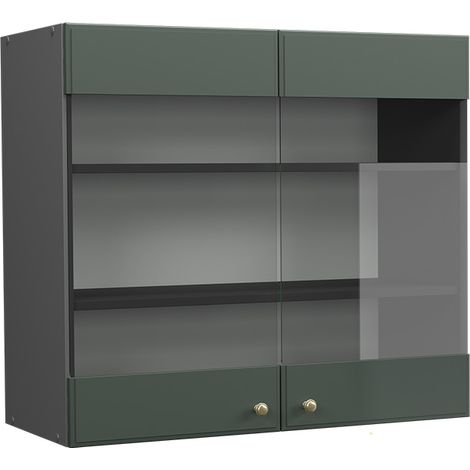 Meuble de cuisine haut vitré Fame-Line, Vert Or Campagne, 80 cm, Vicco