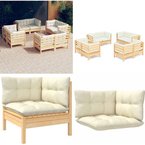 8-tlg. Garten-Lounge-Set mit Creme Kissen Kiefernholz - Gartenmöbeln - Loungesessel - Outdoor Möbel - Kiefernholz - Gartenloungeset - Home & Living