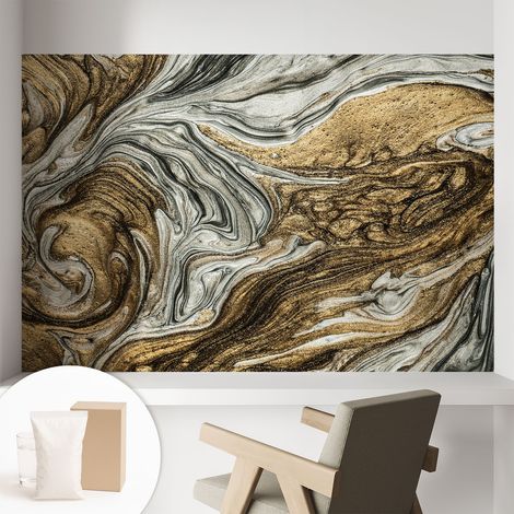 Papier peint intissé mural avec imprimé motifs décoratifs - style contemporain - Colle incluse gratuite Tourbillons abstraits 104x70 cm (1/5)
