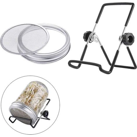 Kit Sprouts Mason Jar [Couvercles Tiroir + Support] 304 Stainless Steel 86mm 2 Pièces Rangement Frais Folio (1/2)
