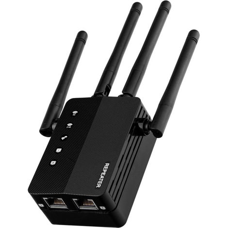 Répéteur WiFi 1200Mbps bi-bande 2,4G/5,8G – 4 antennes – 2 ports LAN Gigabit – Couverture jusqu'à 180m² – Connexion jusqu'à 105 appareils (1/4)