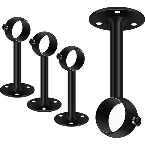 2 Supports de tringle à rideaux, métal robuste 25 mm, acier inoxydable noir, pour penderie et placard