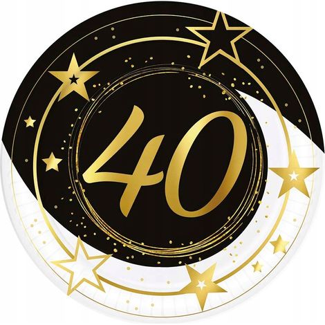 Assiettes en carton 40e ANNIVERSAIRE Quarante Or Noir Fête 23cm 6 pièces. (1/3)