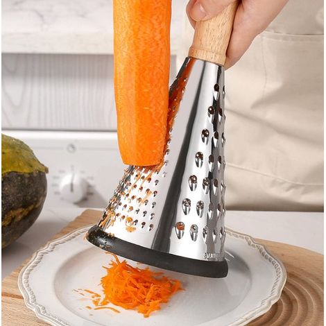 Grattugia da tavolo, grattugia per formaggio, grattugia manuale, grattugia in acciaio inox, grattugia per verdure, grattugia conica multifunzionale, base antiscivolo, manico in legno massello, aiuto i (1/5)